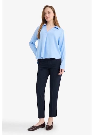Defacto Relax Fit Gömlek Yaka Gofre Dokulu Uzun Kollu Bluz G9141ax26spbe316 Mavi-be316