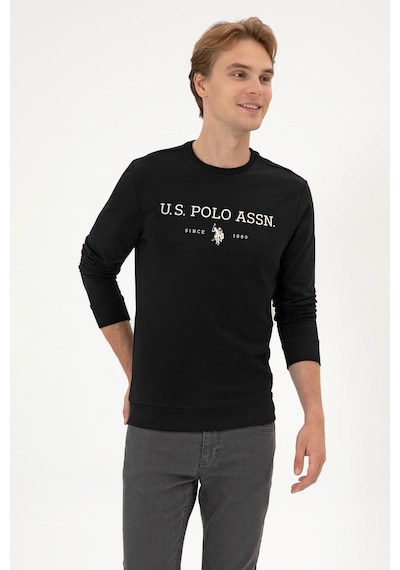 U.S. Polo Assn. Erkek Regular Fit Bisiklet Yaka Siyah İnce Basic Sweatshirt 50313743-VR046