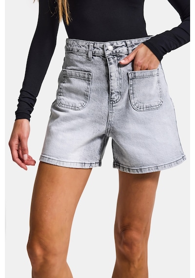 Itsbasic Kadın Gri Kot 4s6-12 Mom Fit Önden Cepli Denim Şort