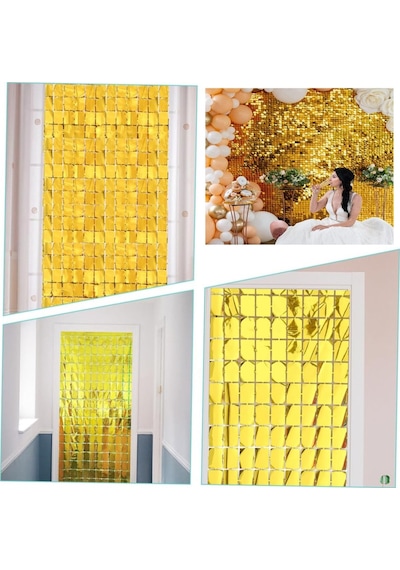 Nessiworld Ekstra Metalize Altın Renk Disko Dikdörtgen Kesim Kapı Perdesi Dekorasyon 1x2 Metre