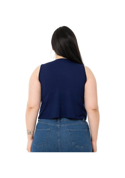 Disentis Büyük Beden Bisiklet Yaka Kolsuz Crop Viskon Lacivert Body-lacivert Lacivert
