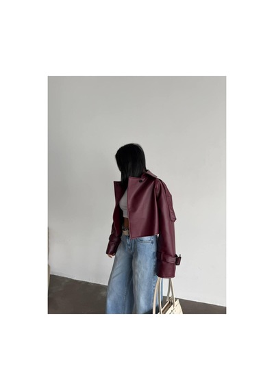 Almira Yeni Sezon Oversize Bomber Kadın Deri Ceket Bordo Bordo