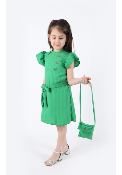 Aden Kids Sax Mavisi Kız Çocuk Prenses Elbise 2-8 Yaş - Doğum Günü Ve Parti Elbisesi Çanta Hediyeli Yeşil