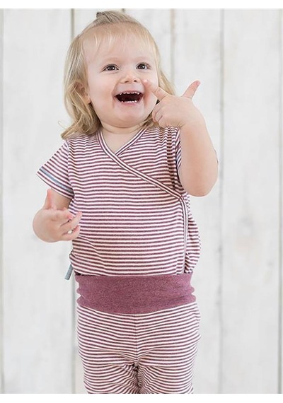 Organicera Organik Kısa Kollu Kimono Body, Çizgili , Bordeaux Melange Bordo