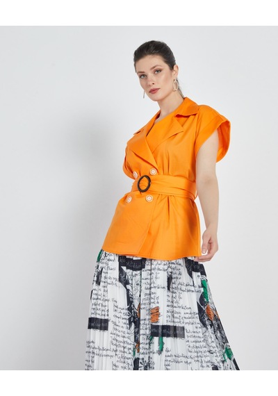Serpil Exclusive Desenli Kadın Piliseli Elbise - Yelekli - Modern Ve Şık Tasarım - Günlük Ve Özel Günler İçin Elbise Orange Turuncu