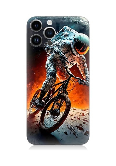 Apple Uyumlu iPhone 14 Pro  Uzayda Bisiklet Desenli Silikon Kılıf