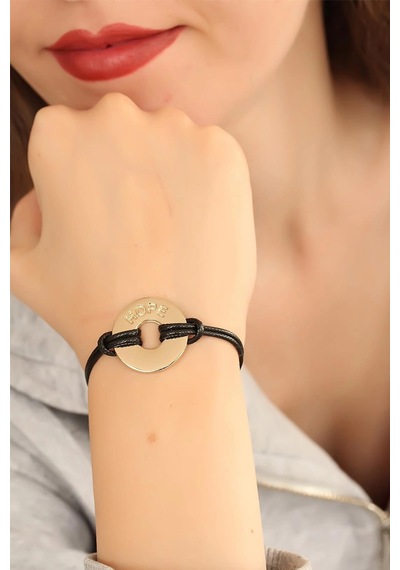 Mey İthalat Hope Umutlu Siyah Deri İpli Unisex Mood Bileklik Çok Renkli