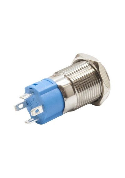 Nitronelektronik 12A-P1-C 12Mm Düz Yaylı Işıklı Power Metal Buton - Mavi
