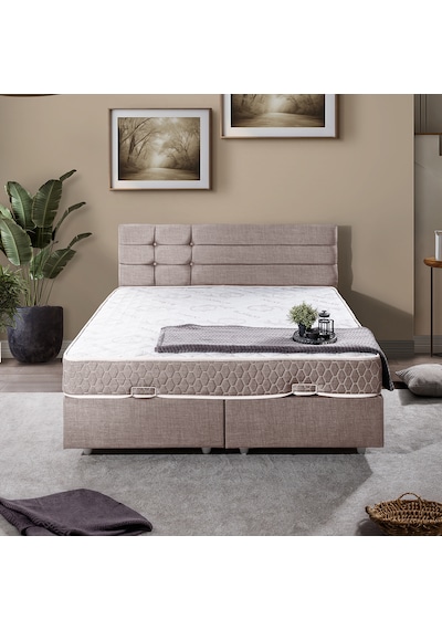 Viyana Çift Kişilik Baza Başlık Letto Yatak Seti - Açık Kahve 180 x 200