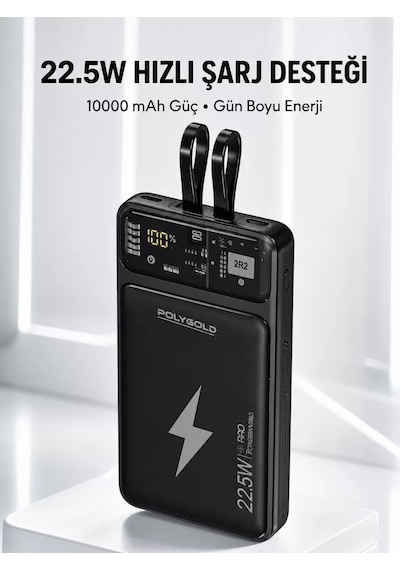 Powerbank Hızlı Şarj 10000 Mah Dahili Kablo Yeni Nesil Belirtilmemiş
