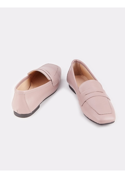 Hakiki Deri Pembe Loafer Kadın Ayakkabı Pembe