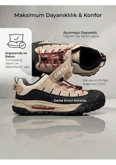 Marco Kids Arog Çocuk Lastik Bağ Cırtlı İçi Polarlı Outdoor Ayakkabı 5514-36 Bej