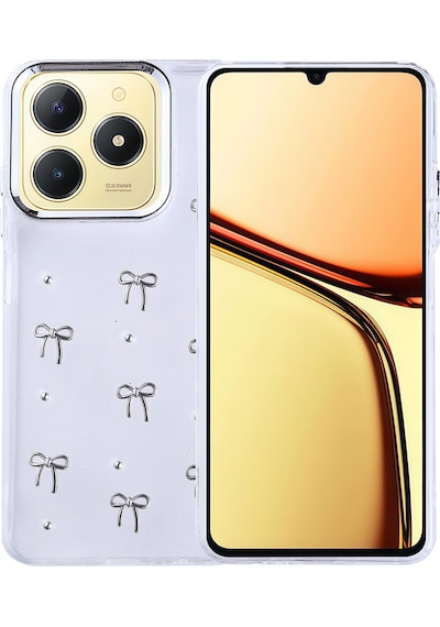 Teleplus Realme C61 Kılıf Kutup Simli Glitter Fiyonk Desenli Kapak