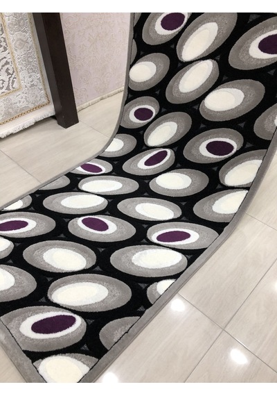 Kaşmir Halı Jade 97X200 Je-004-02 Gri Siyah Mor Yolluk 2 Metre !