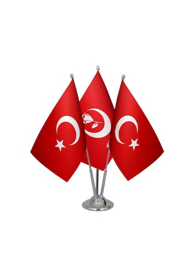 Masa Üstü Büyük Birlik Partisi Bayrağı Türk Bayrağı Üçlü Krom Dir