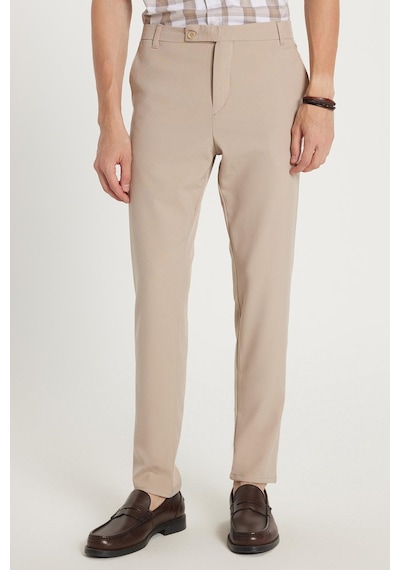Tudors Erkek Slim Fit Dar Kesim Chino Yandan Cepli Pamuklu Taş Pantolon-35720 Taş