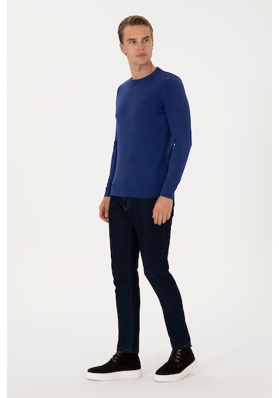 U.S. Polo Assn. Erkek Slim Fit Bisiklet Yaka İndigo Basic Kazak 50313713-VR028