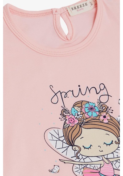 Breeze Kız Çocuk Tişört Bahar Temalı Balerin Kız Baskılı 1.5-5 Yaş, Pembe-pembe Pembe