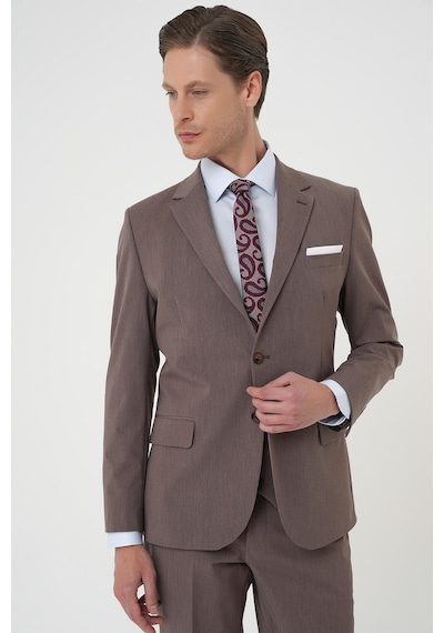 Efor Slim Fit Esnek Çift Yırtmaç Yelekli Düz Klasik Vizon Takım Elbise Tk 901 Vizon