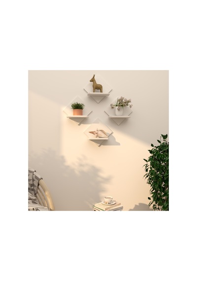 4'lü Raf Çiçeklik Seti 34x34 Cm Duvar Rafı Beyaz Ceviz Doğal Ahşap Siyah Beyaz