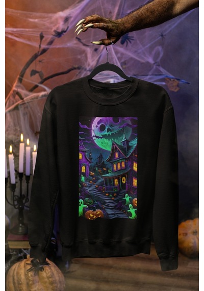Magors Stil-x Halloween - Cadılar Bayramı Baskılı Unısex Sweatshırt, 3 İplik Şardonlu Siyah-9 Magors Stil-x Halloween - Cadılar Bayramı Baskılı Unısex Sweatshırt, 3 İplik Şardonlu Siyah-9