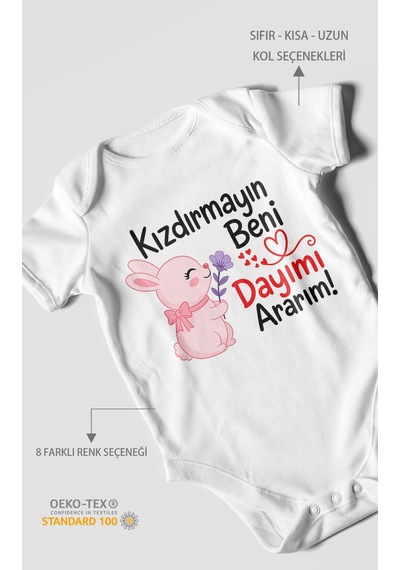 Morivokids Kızdırmayın Beni Dayımı Ararım Kısa Kollu Bebek Body %100 Pamuk Zbn165-kk Beyaz