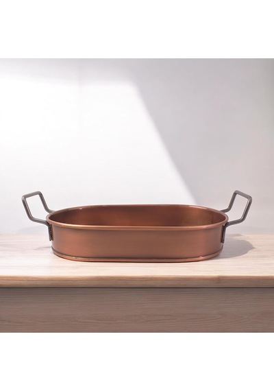 32cm Bakır Kaplama Lüks Galvaniz Metal Boyalı Oval Tepsi Zarafet Ve Dayanıklılığı Buluşturuyor
