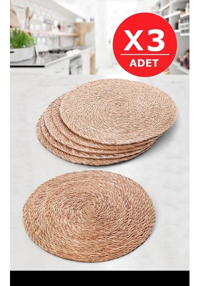 Tilbe Home 3lü Bambu Rattan El Yapımı Amerikan Servis Hasır Supla Masa Sofra Düzenleyici Tabak Altlı Çok Renkli
