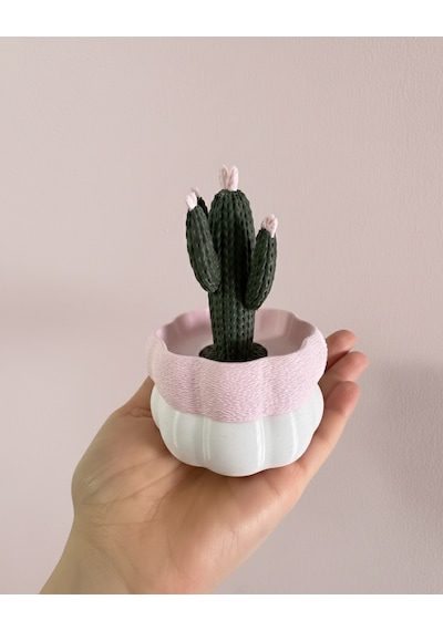 Elana Design Kaktüs Tasarımlı Takı Kutusu Yüzük, Bileklik Ve Kolye Düzenleyici Dekoratif Saklama Kutusu Mermer-pembe