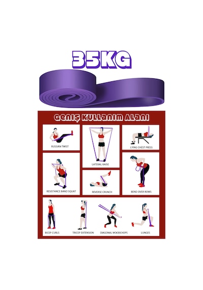 35 Kg Direnç Bandı Kas Geliştirme Lastiği Fitness Pilates Cross Training Bant Mor - Extra Sert Mor