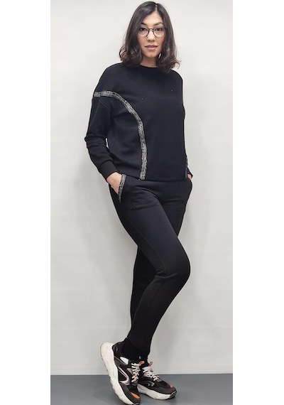Blue Petrol Kadın Bisiklet Yaka Detaylı Sweatshirt Eşofman Takımı Siyah
