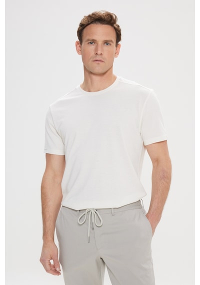 AC&Co / Altınyıldız Classics Erkek Slim Fit Dar Kesim Pamuklu Bisiklet Yaka Tişört - Ekru