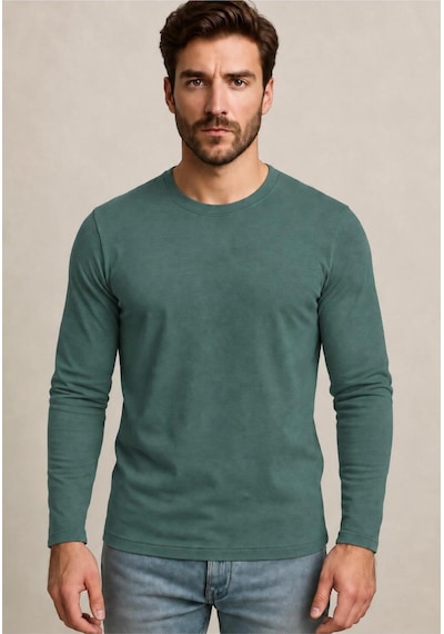Axxel Erkek Pamuklu Likralı Süprem Uzun Kollu T-shirt-d240 Yeşil