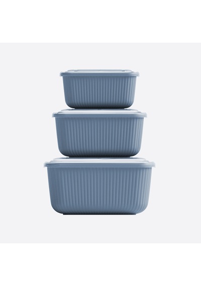 İç İçe Geçmeli Snaplid Dikdörtgen Saklama Kabı 600 - 1100 - 1800 Ml Üçlü Set Mavi