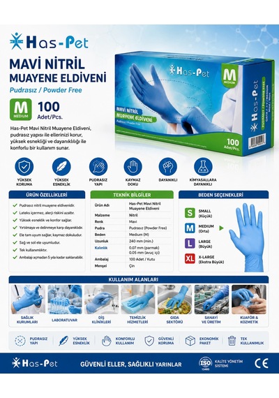 Has-pet Nitril Eldiven Medium Mavi
