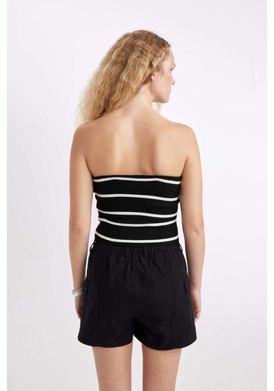 DeFacto Slim Fit Dar Kesim Çizgili Straplez Bluz D4232AX24HSBK27