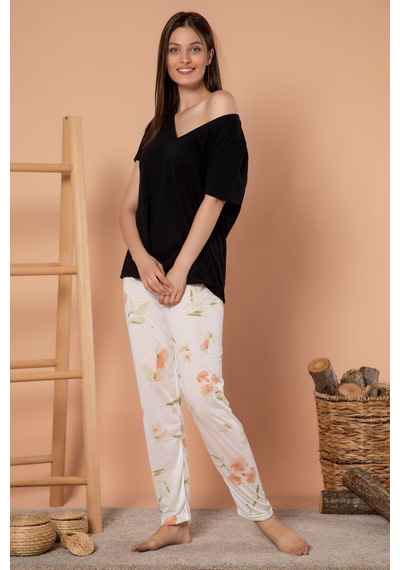 Siyah İnci Kadın Desenli Mevsimlik Ince Tek Pijama Altı