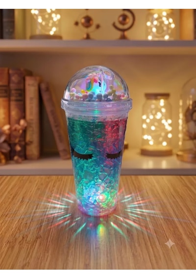 Işıklı Unicorn Tasarımlı Rgb Led Pipetli Bardak - Renk Değiştiren Sihirli Kupa Çok Renkli