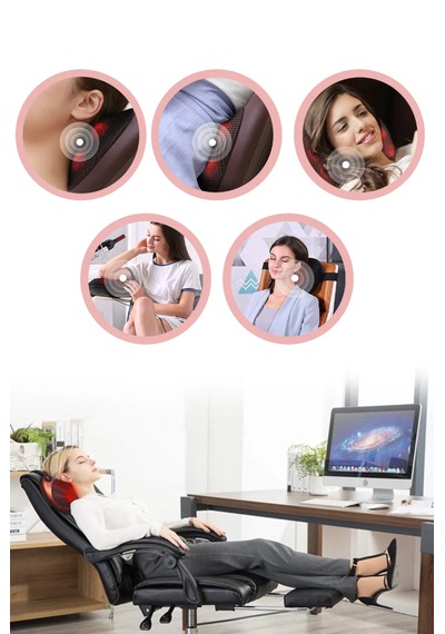 Shiatsu Boyun Ve Sırt Masaj Yastığı Isıtmalı 8 Döner Masaj Başlığı Ev, Ofis Ve Araç Kullanımı Araç Çakmak Girişli