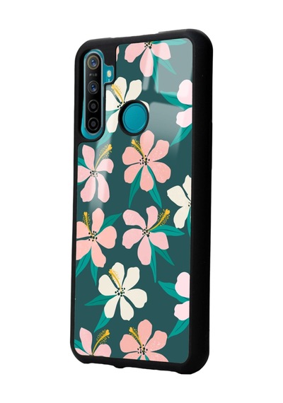 Oppo Realme 5i Leaf Flovers Tasarımlı Glossy Telefon Kılıfı Siyah