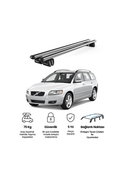 Pençe Volvo V50 Sw 2004-2013 Uyumlu Gri Ara Atkı Port Bagaj Tavan Barı