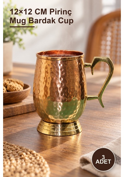 3 Adet Pirinç Kupa Bardak 12 12 Cm Pirinç Mug Bardak Cup