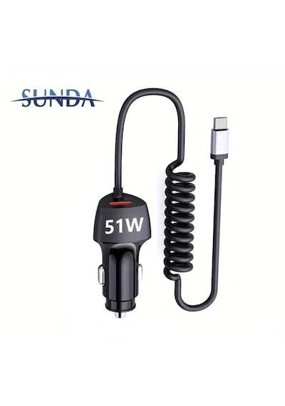 Sundaree 51w Karbon Fiber Yaylı Şarj Kablolu 2 Girişli Type-c Ve Usb Hızlı Ce Lisanslı Sertifkalı inal Sağlam Araç Şarjı Siyah Sundaree 51w Karbon Fiber Yaylı Şarj Kablolu 2 Girişli Type-c Ve Usb Hızlı Ce Lisanslı Sertifkalı inal Sağlam Araç Şarjı Siyah