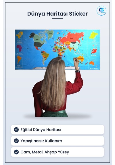 Dünya Haritası Atlas Duvar Stickerı Yapıştırıcı Gerektirmeyen Man Diğer