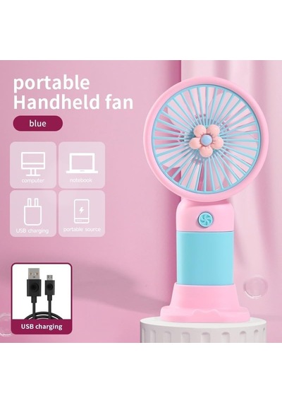 Çiçek Tasarımlı Taşınabilir,şarjlı,mini El Fanı Pembe/mavi Dd5017apm Diğer