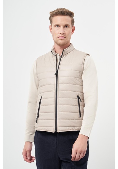 İmza Taş Rengi Kapitone Dik Yaka Düz Garnisiz-biyesiz Slim Fit Yelek 1009245151 Taş Rengi