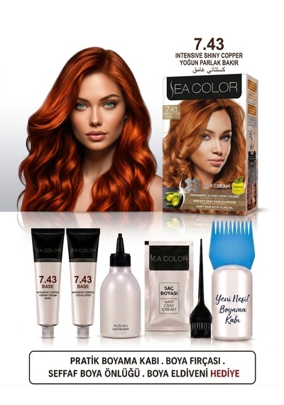 Sea Color Set Saç Boyası 7.43 Yoğun Parlak Bakır 2 Li +pratik Boya Kabı