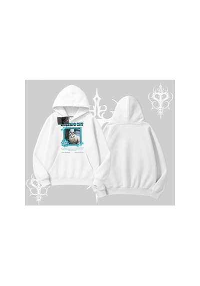 Tarzsokak Missing Cat Baskılı Kapşonlu Sweatshirt Beyaz
