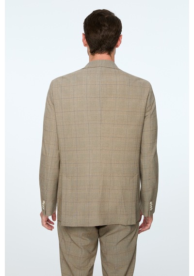 Morven Erkek Kahve Poliviskon Trend Ekoseli Slim Fit Mono Yaka Ceket 26ms002015400 Kahve