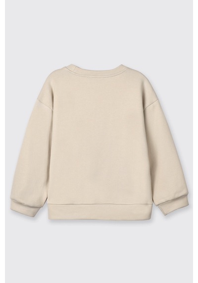 Panço Kız Çocuk Çiçek Motifli Sweatshirt Krem
